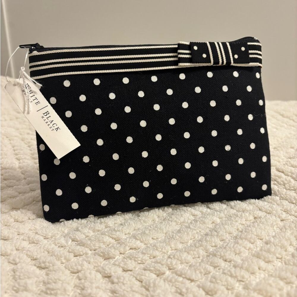 White House Black Market Black and White Dot Clutch Multi Use Bag
